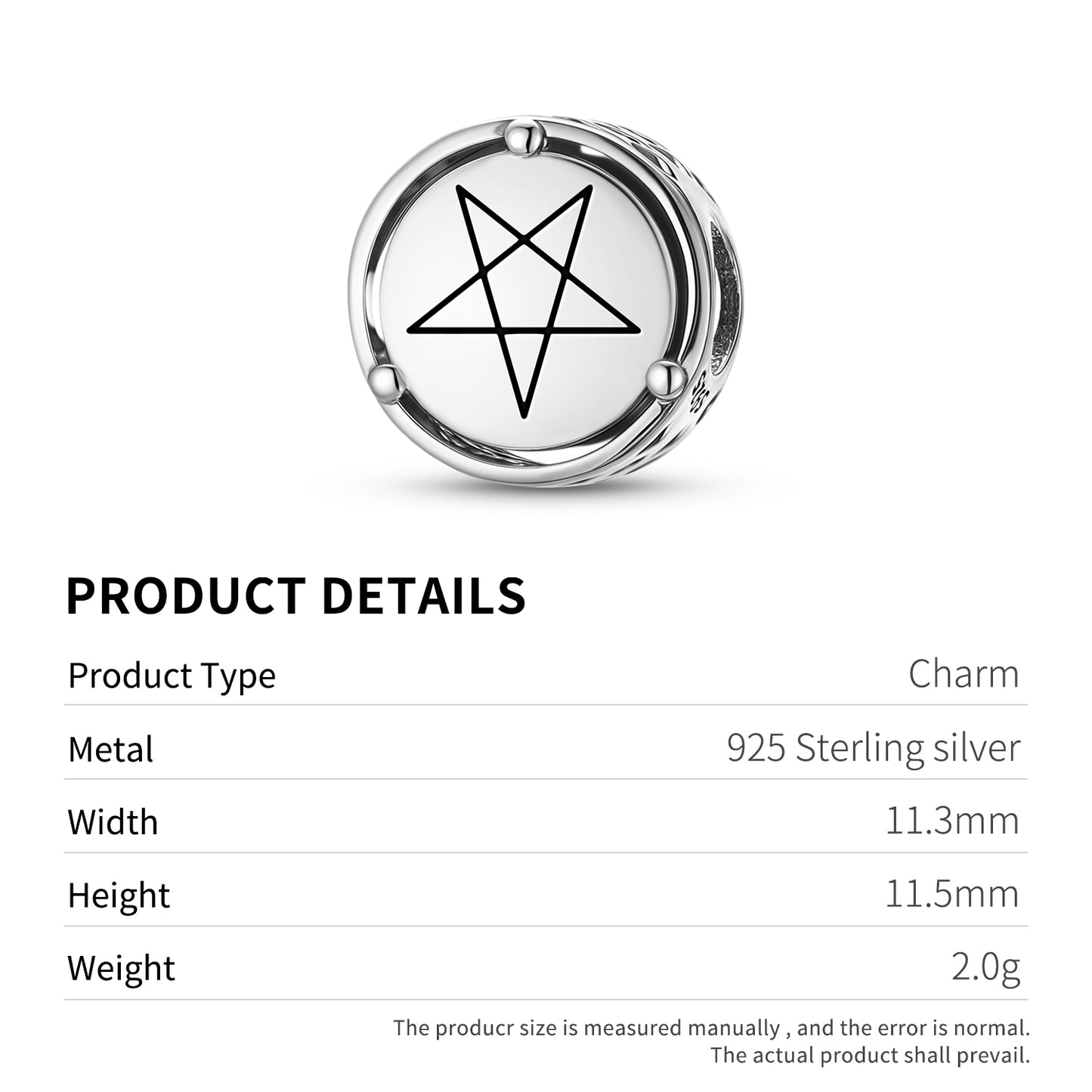 Wicca 2nd Degree Dangle Charm – 925 Sterling Silver – view 3