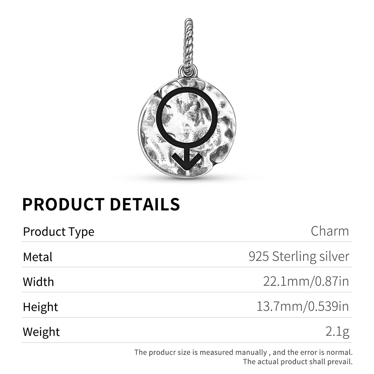 Astrology Eris Symbol Dangle Charm – 925 Sterling Silver – view 3