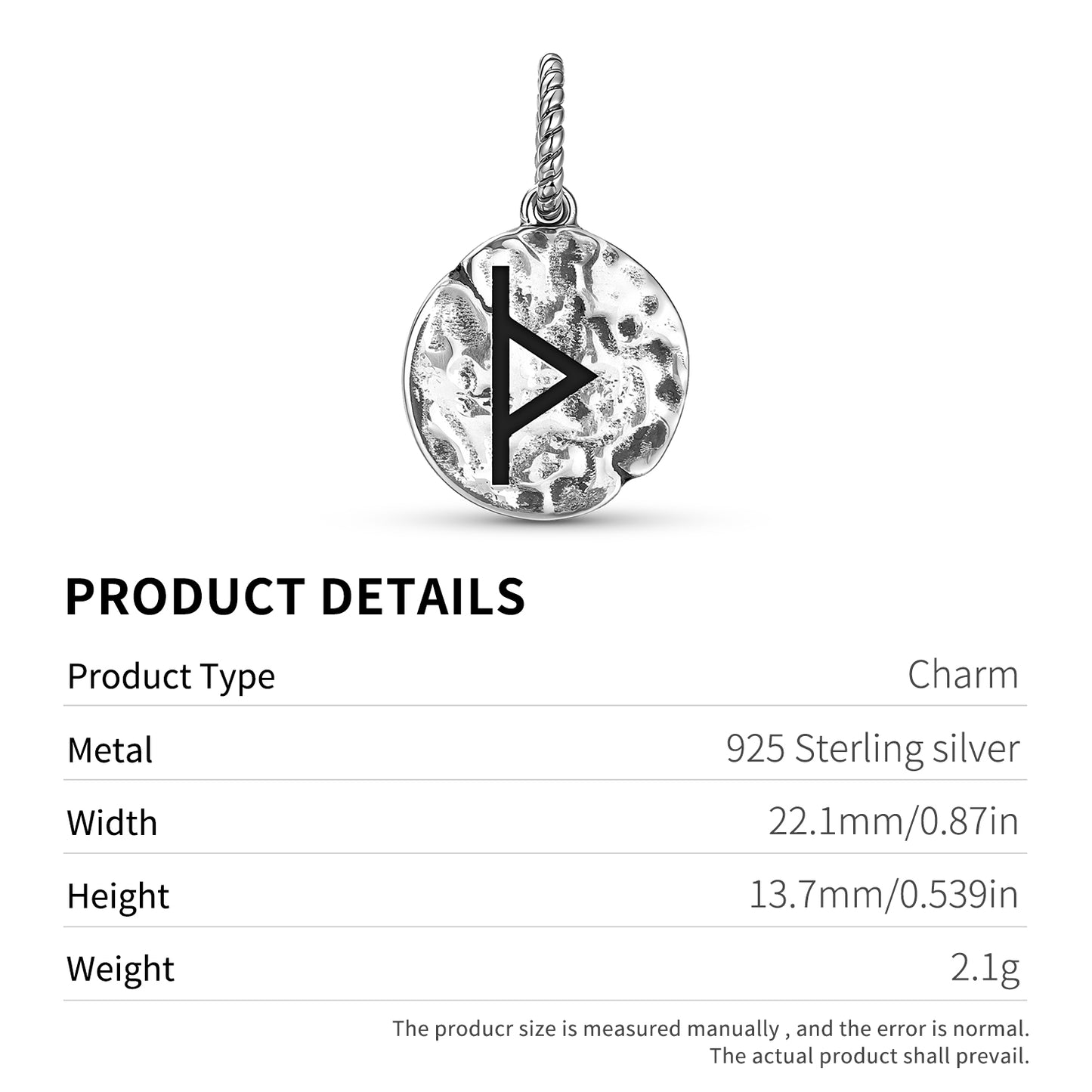 Norse Runes Thurisaz Dangle Charm – 925 Sterling Silver – view 3