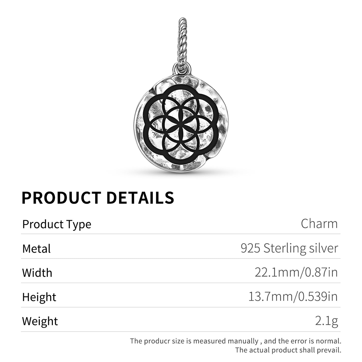 Sacred Geometry Seed Of Life Symbol Dangle Charm – 925 Sterling Silver – view 3