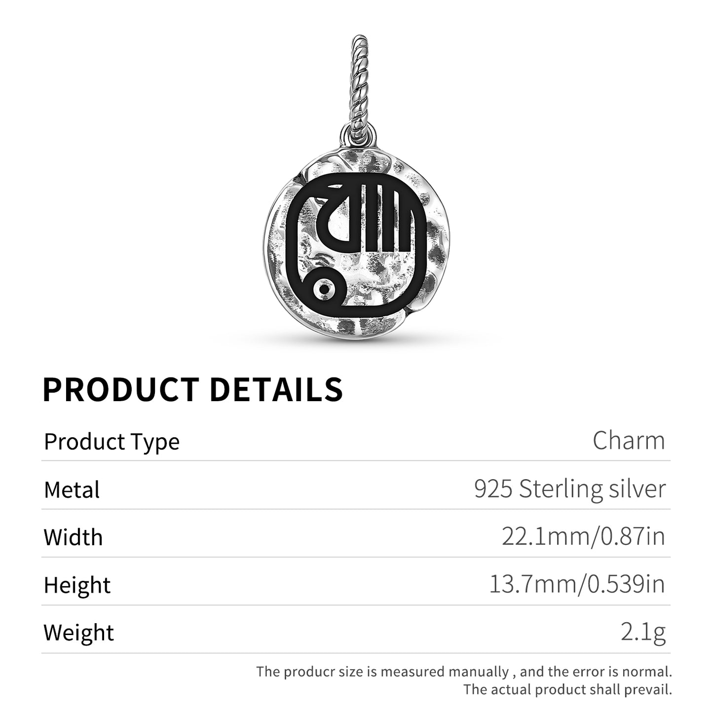 Mayan Manik Symbol Dangle Charm – 925 Sterling Silver – view 3