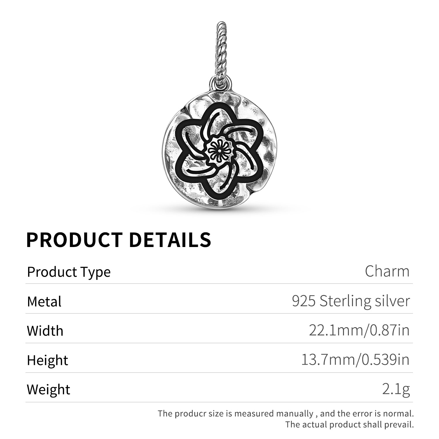 Flowers Daffodil Symbol Dangle Charm – 925 Sterling Silver – view 3
