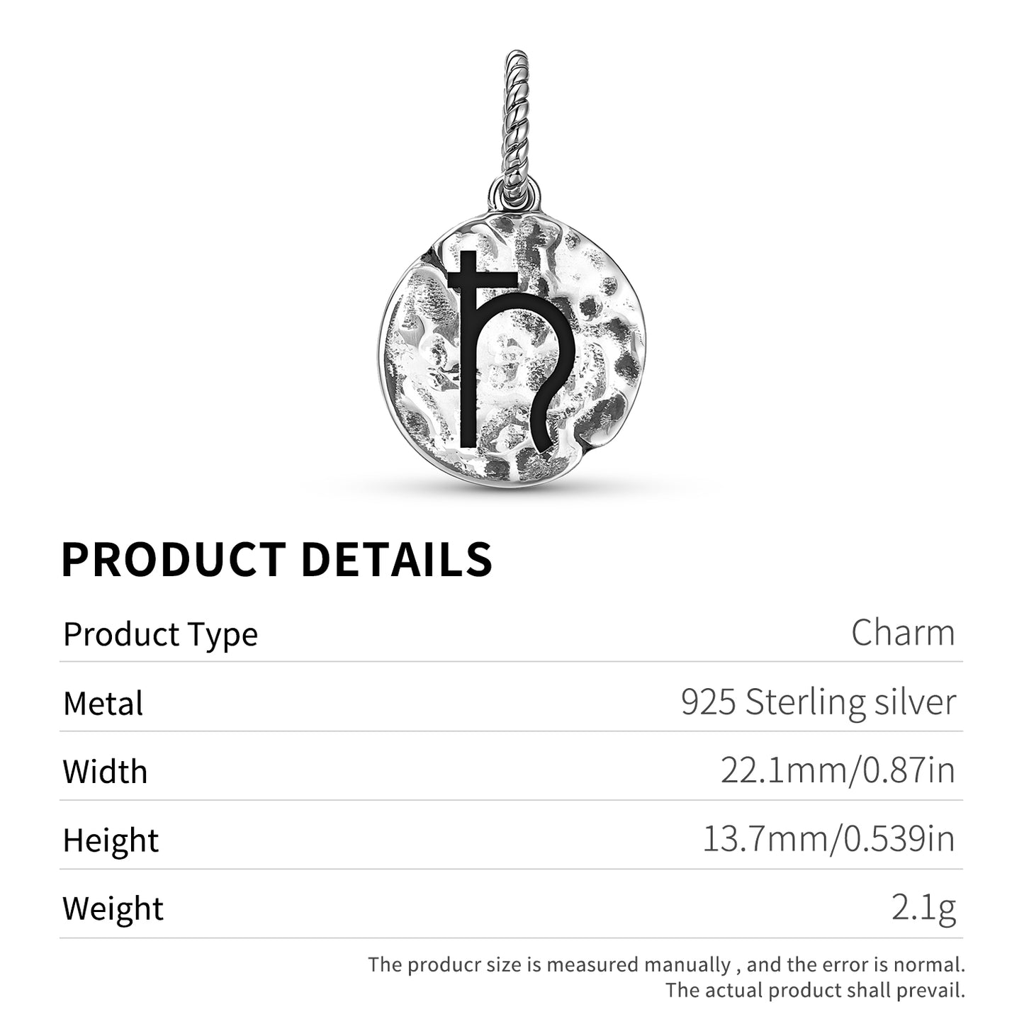 Alchemy Lead Symbol Dangle Charm – 925 Sterling Silver – view 3