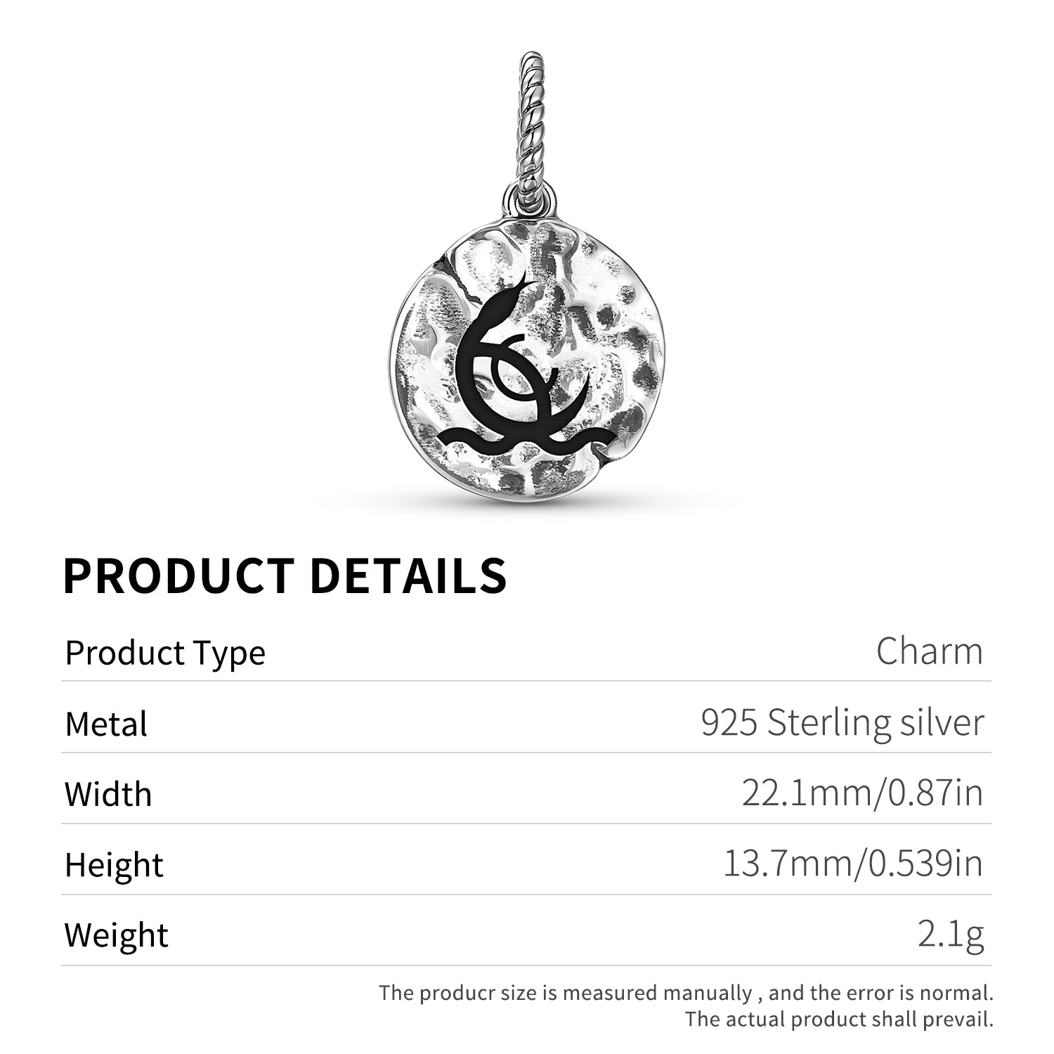 Bokrug Symbol Dangle Charm – 925 Sterling Silver – view 3