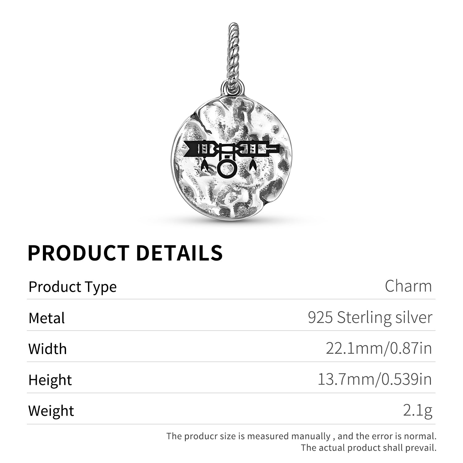 Hopi Mongko Symbol Dangle Charm – 925 Sterling Silver – view 3