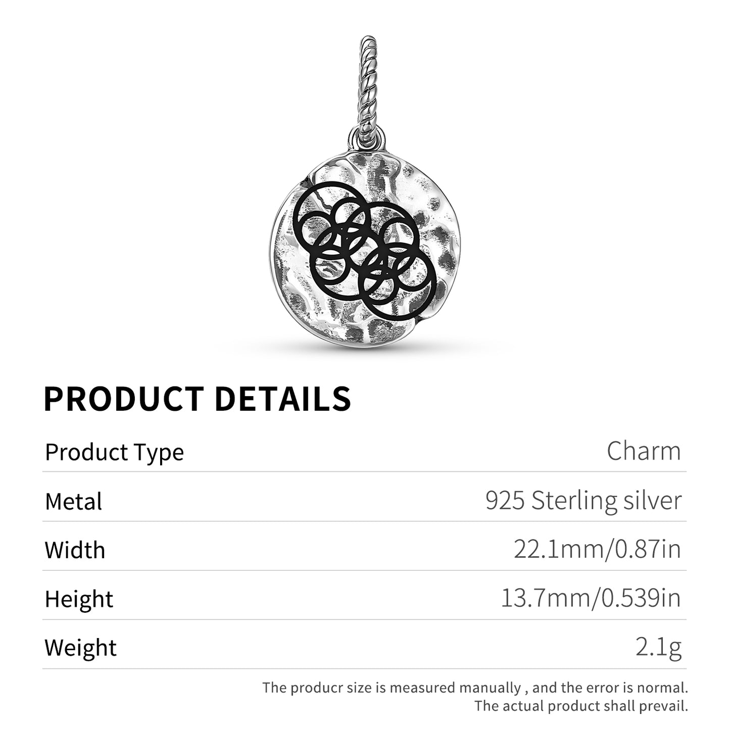 Crop Circles Braid Pattern Symbol Dangle Charm – 925 Sterling Silver – view 3