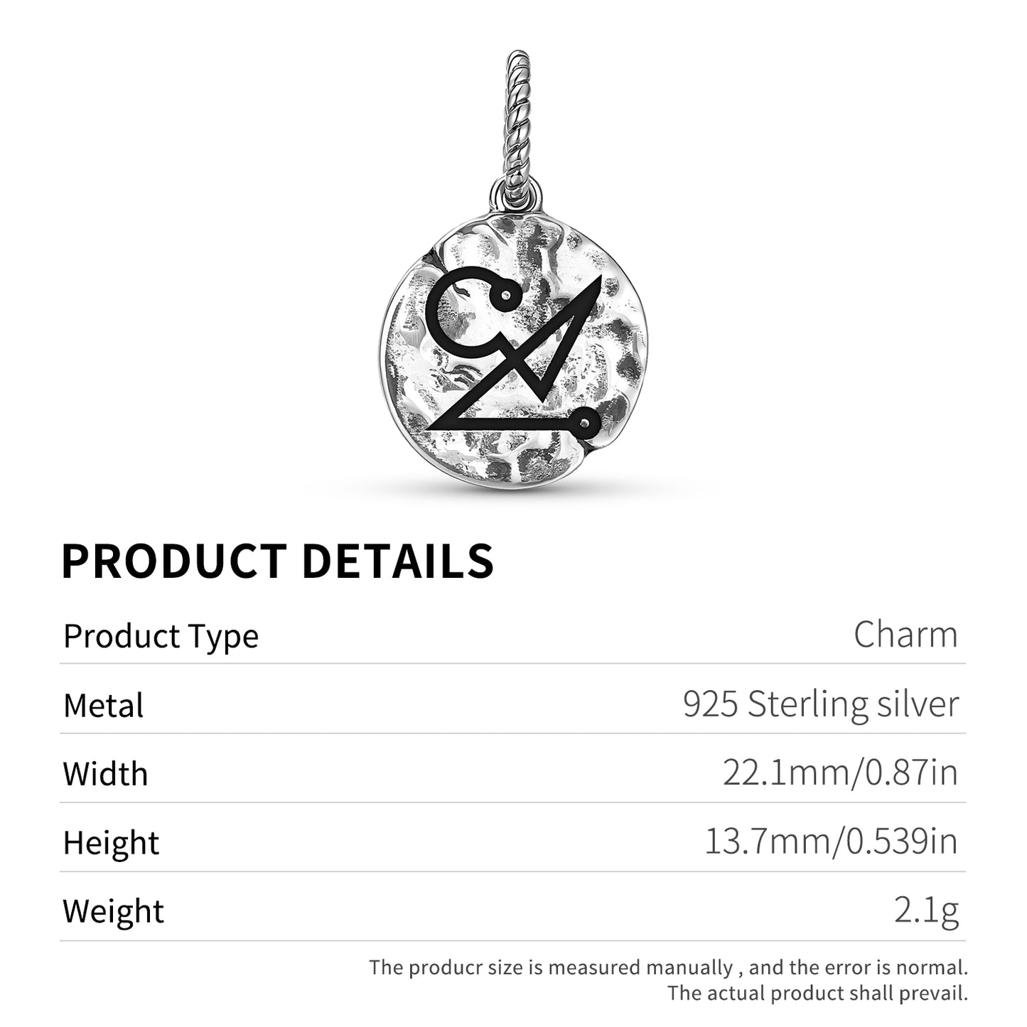 Angels OMAEL Symbol Dangle Charm – 925 Sterling Silver – view 3
