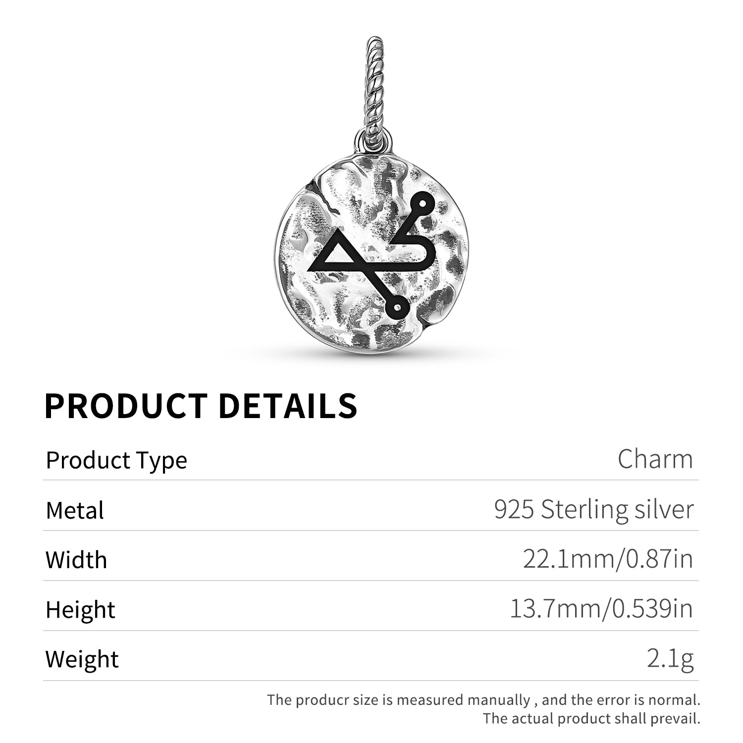 Angels ELEMIAH Symbol Dangle Charm – 925 Sterling Silver – view 3