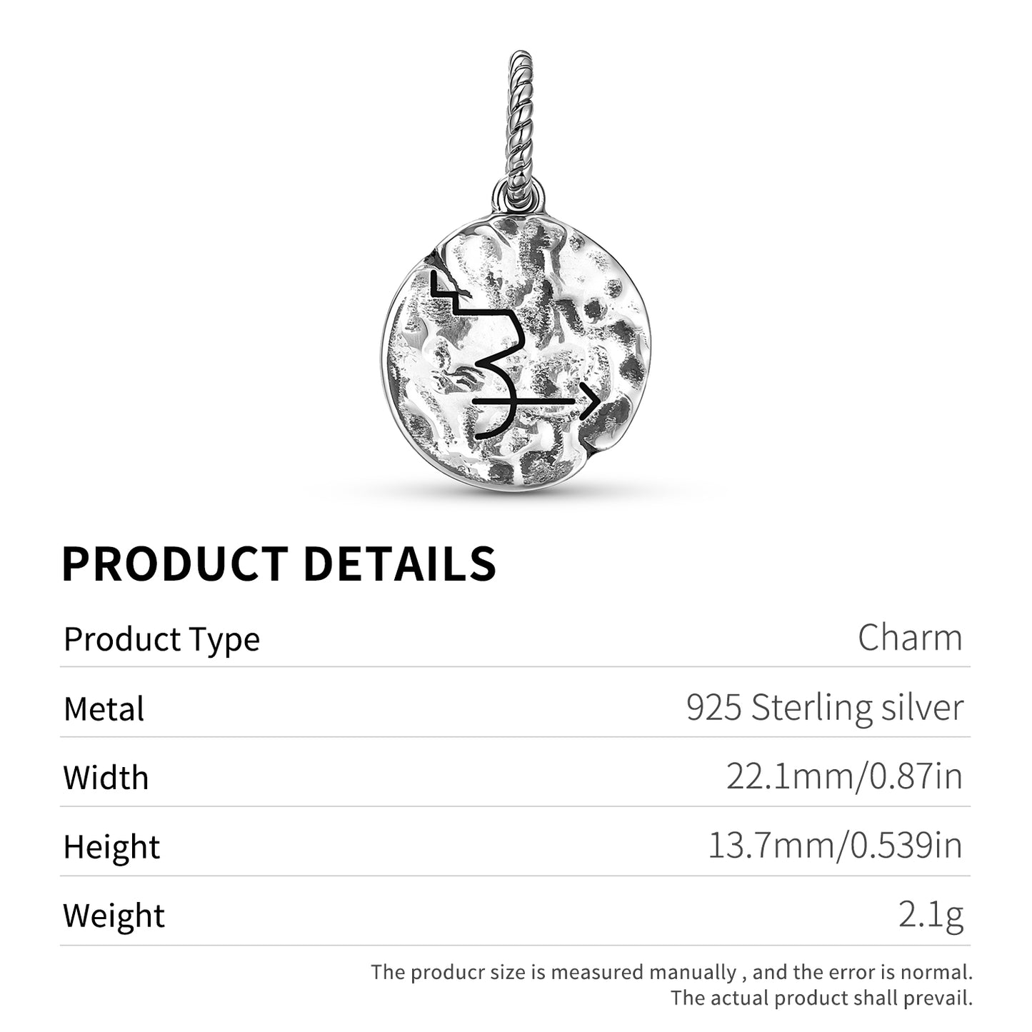 HANG SENG DOR Symbol Dangle Charm – 925 Sterling Silver – view 3