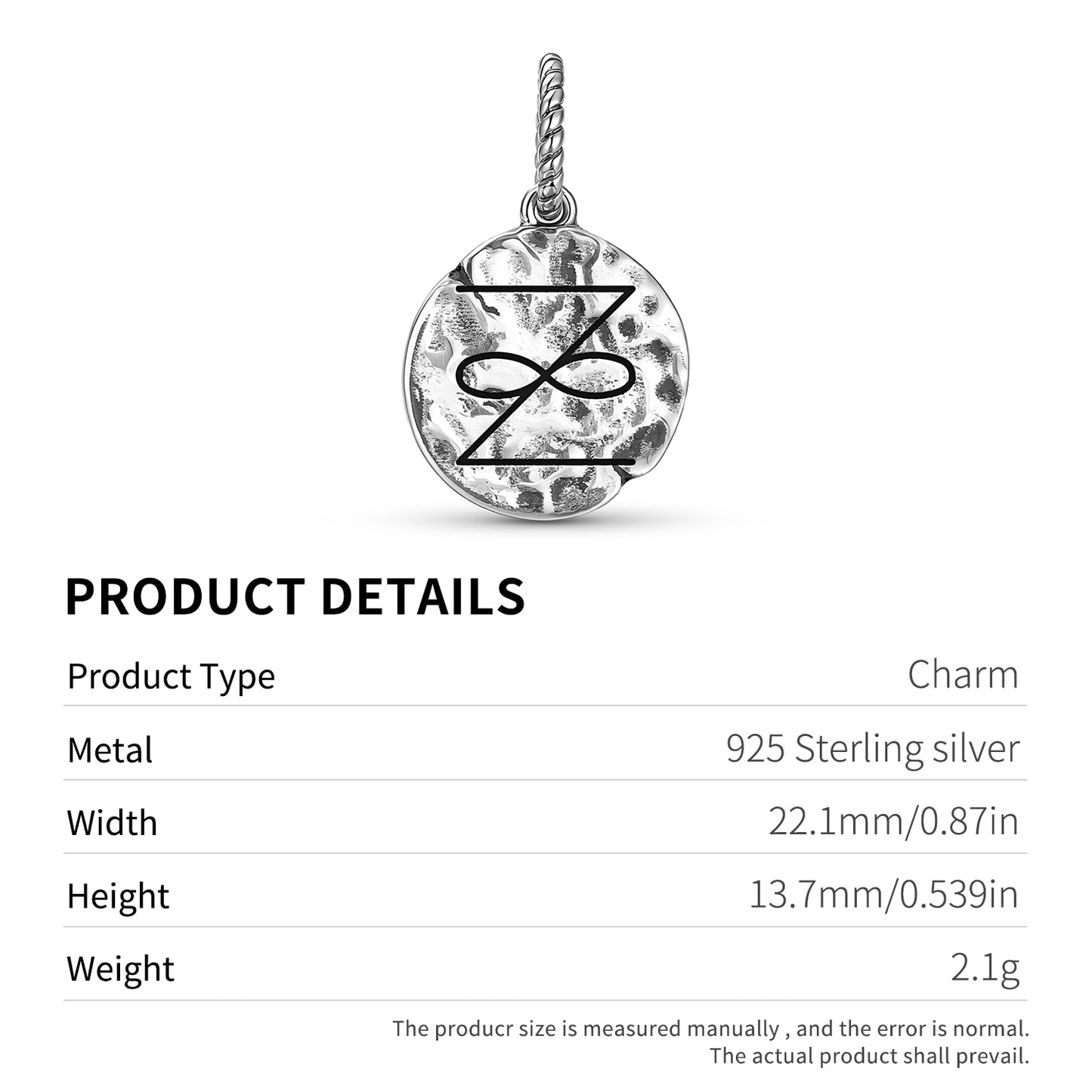 ZONAR Symbol Dangle Charm – 925 Sterling Silver – view 3