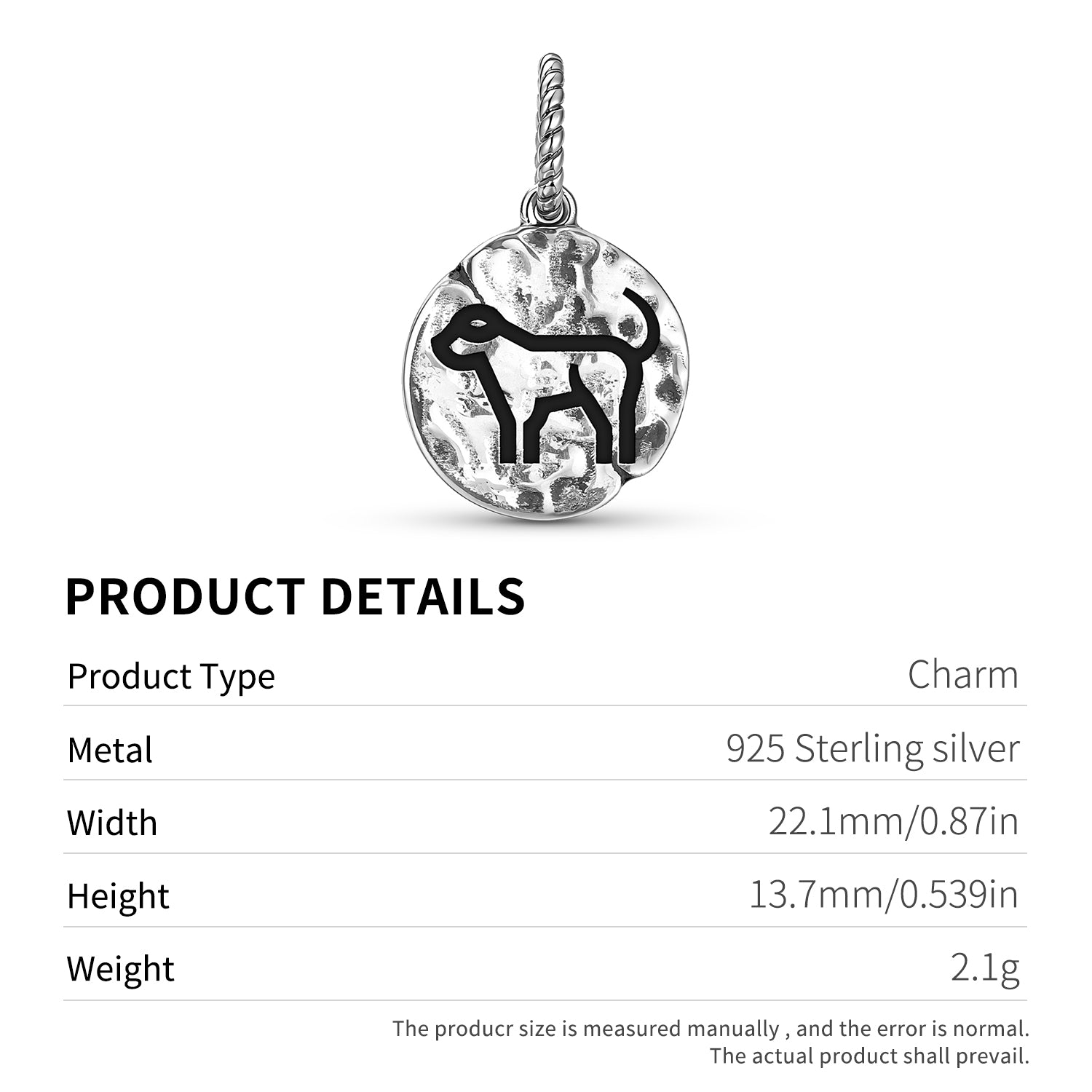 Animal Dog Dangle Charm – 925 Sterling Silver – view 3