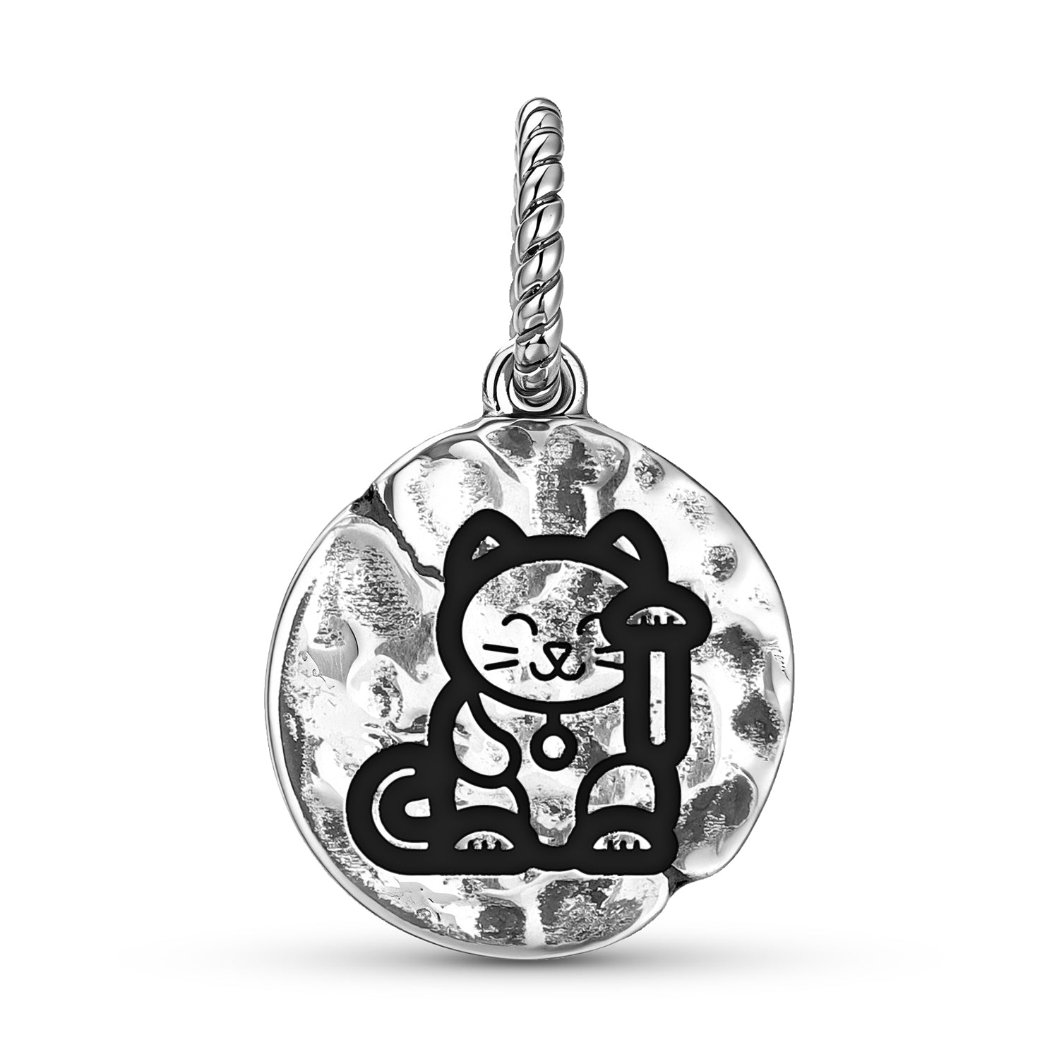 Chinese Lucky Cat Symbol Dangle Charm – 925 Sterling Silver