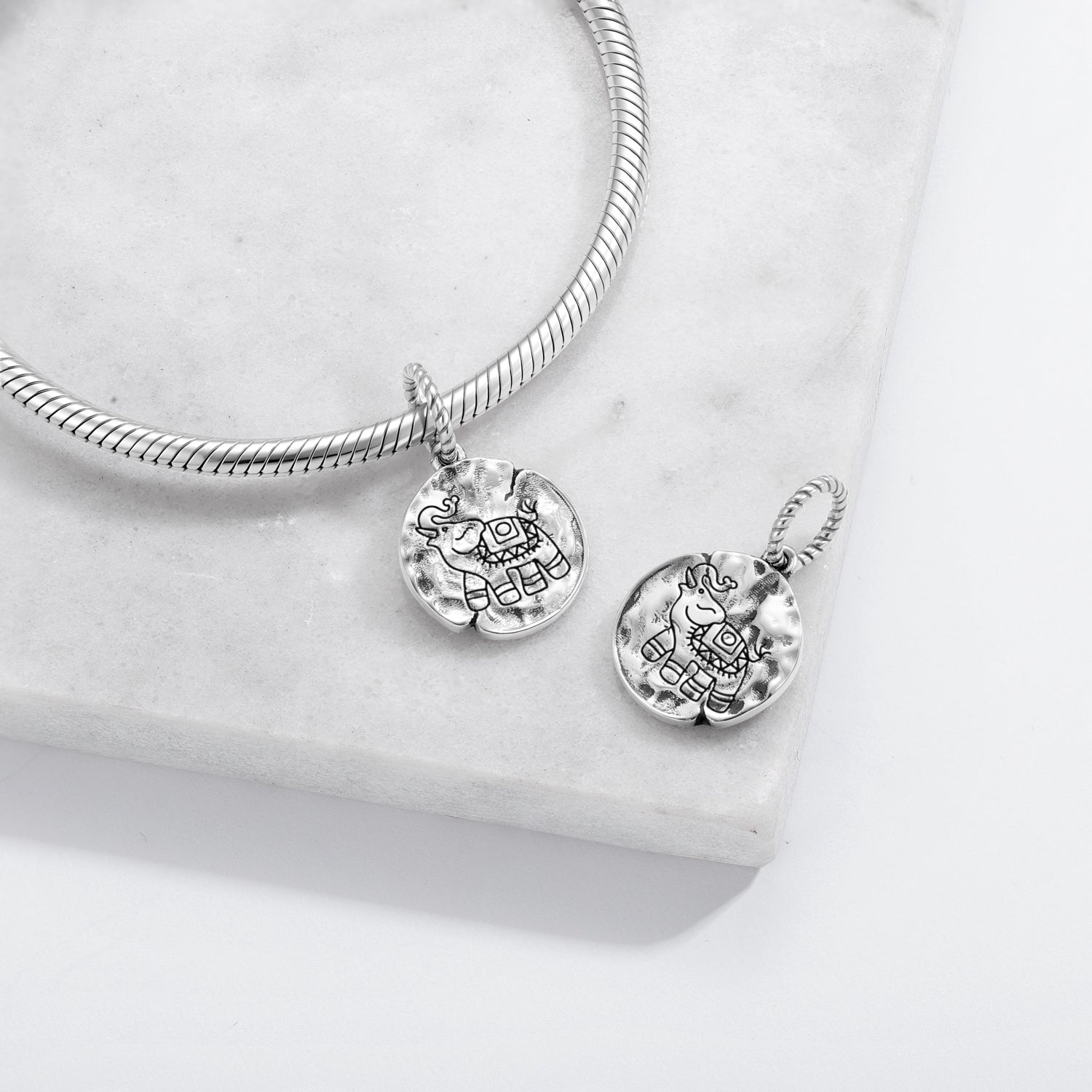 The Elephant Symbol Dangle Charm – 925 Sterling Silver – view 2