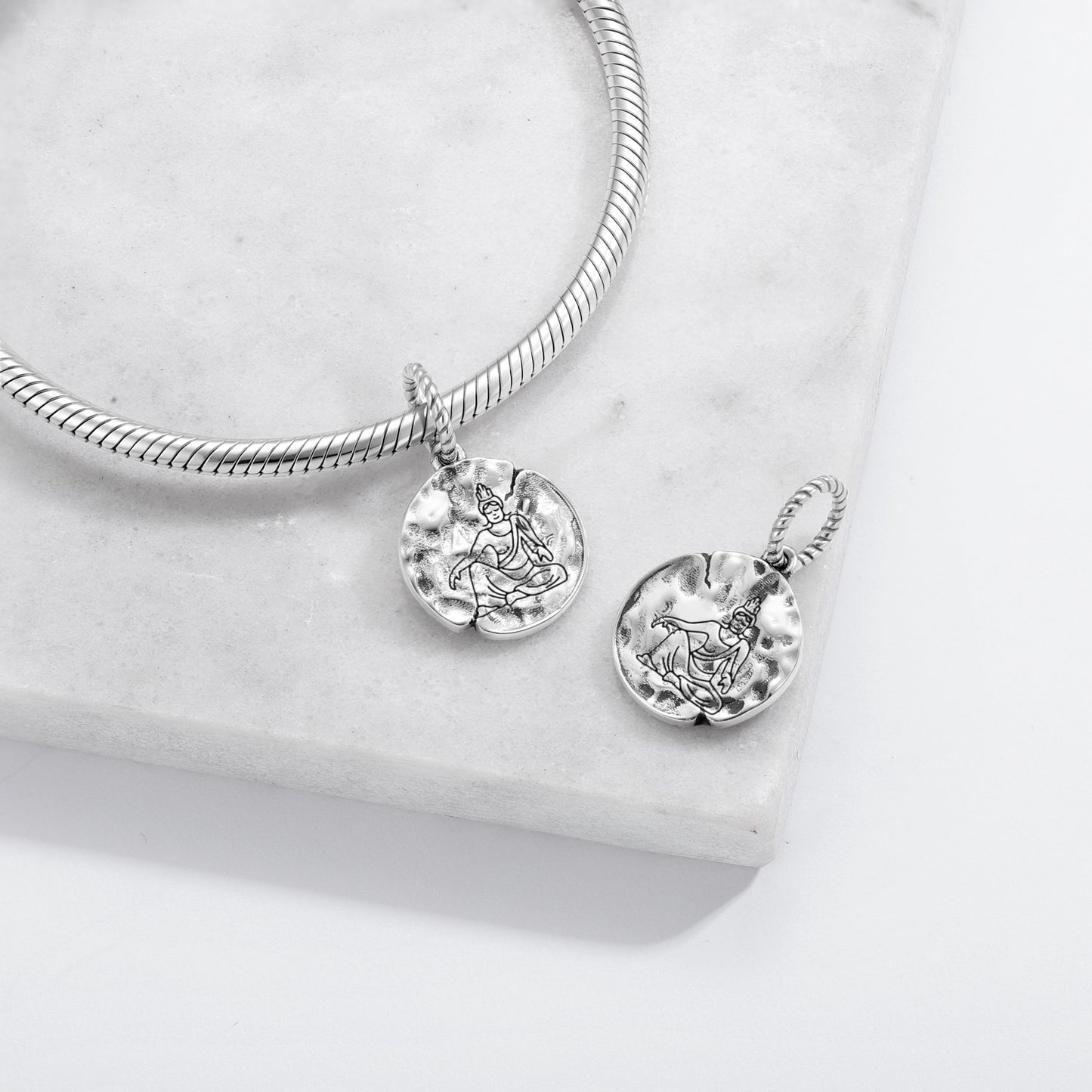Buddhist Gods Guanyin Symbol Dangle Charm – 925 Sterling Silver – view 2