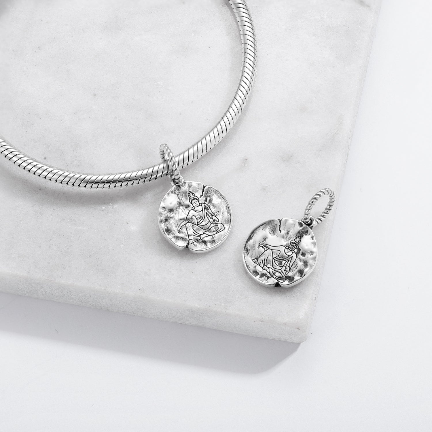 Buddhist Gods Guanyin Symbol Dangle Charm – 925 Sterling Silver – view 2