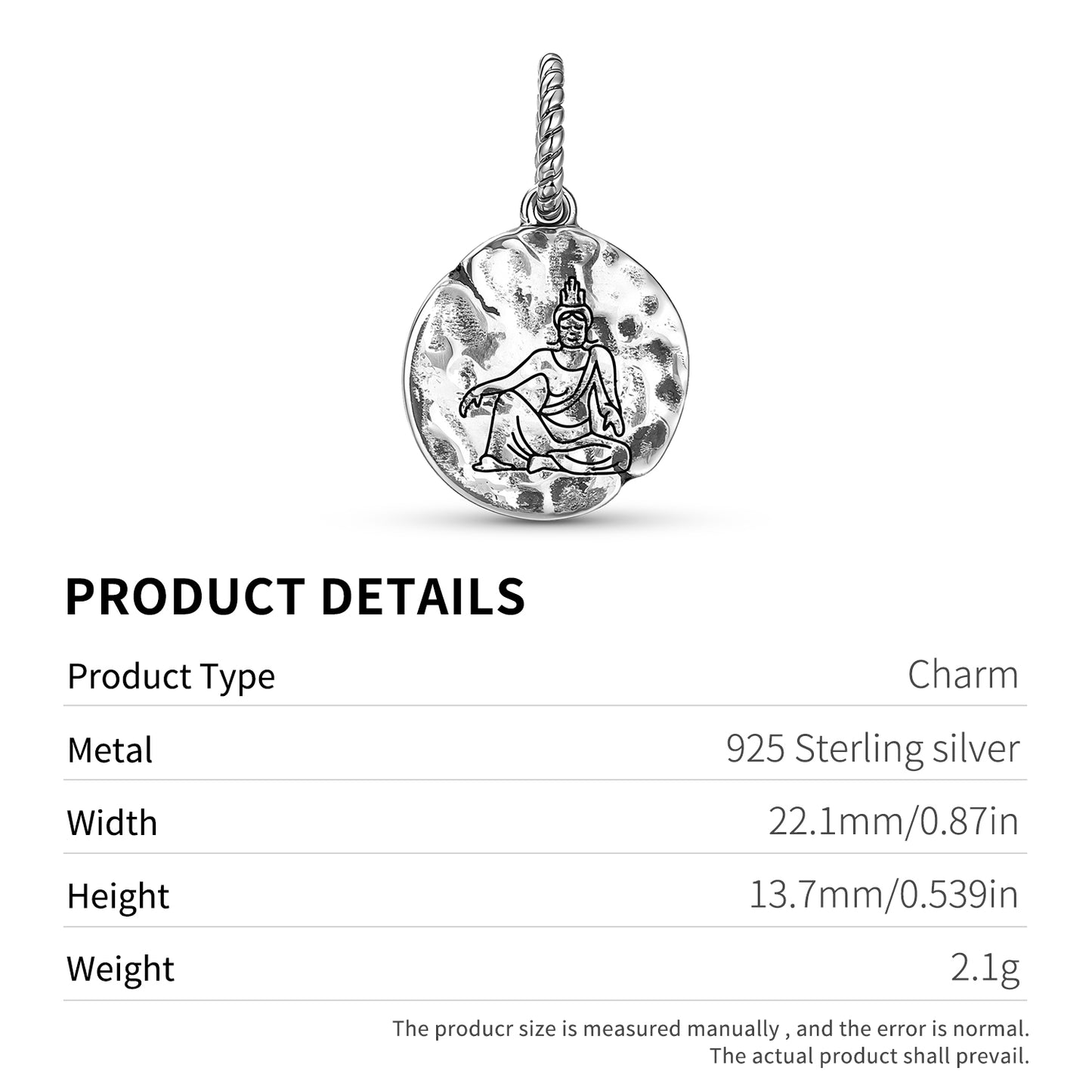 Buddhist Gods Guanyin Symbol Dangle Charm – 925 Sterling Silver – view 3