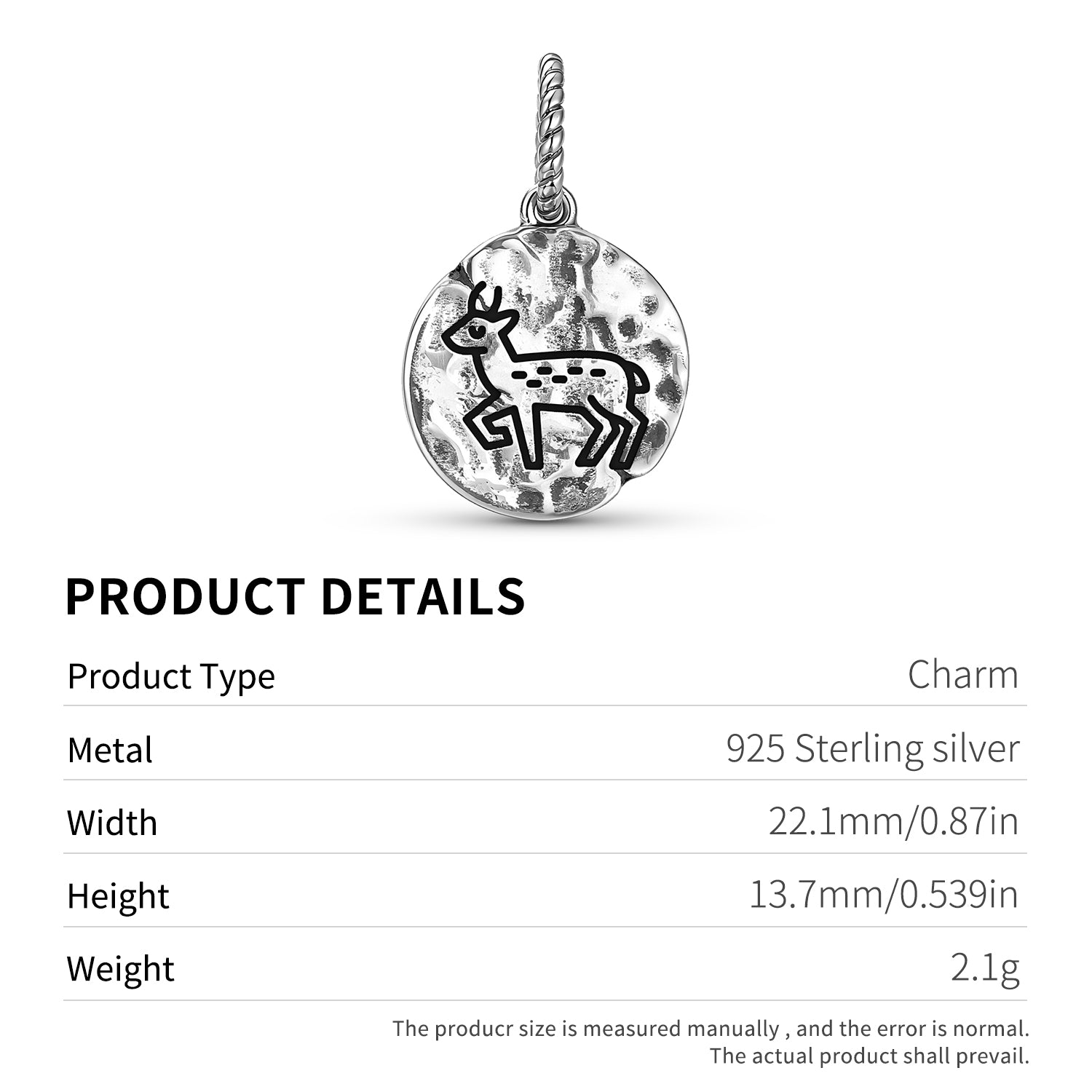 Jainism Deer Symbol Dangle Charm – 925 Sterling Silver – view 3