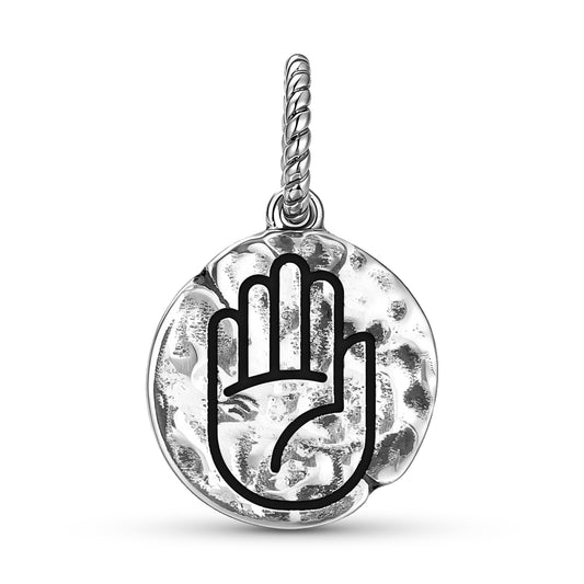 Jainism Abhaya Mudra Symbol Dangle Charm – 925 Sterling Silver