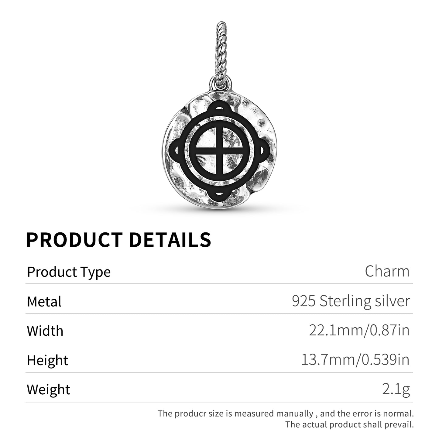 Kra Konmunde Symbol Dangle Charm – 925 Sterling Silver – view 3