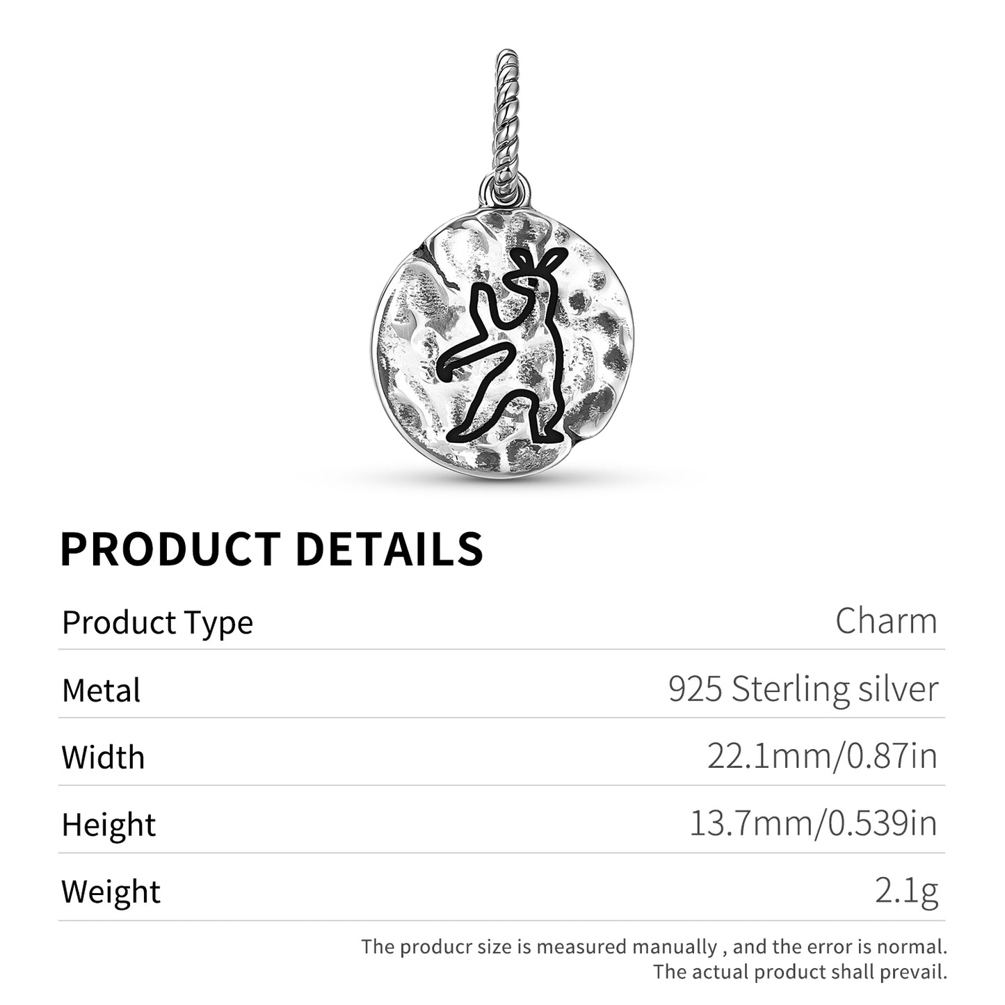 Hare Spirit Symbol Dangle Charm – 925 Sterling Silver – view 3