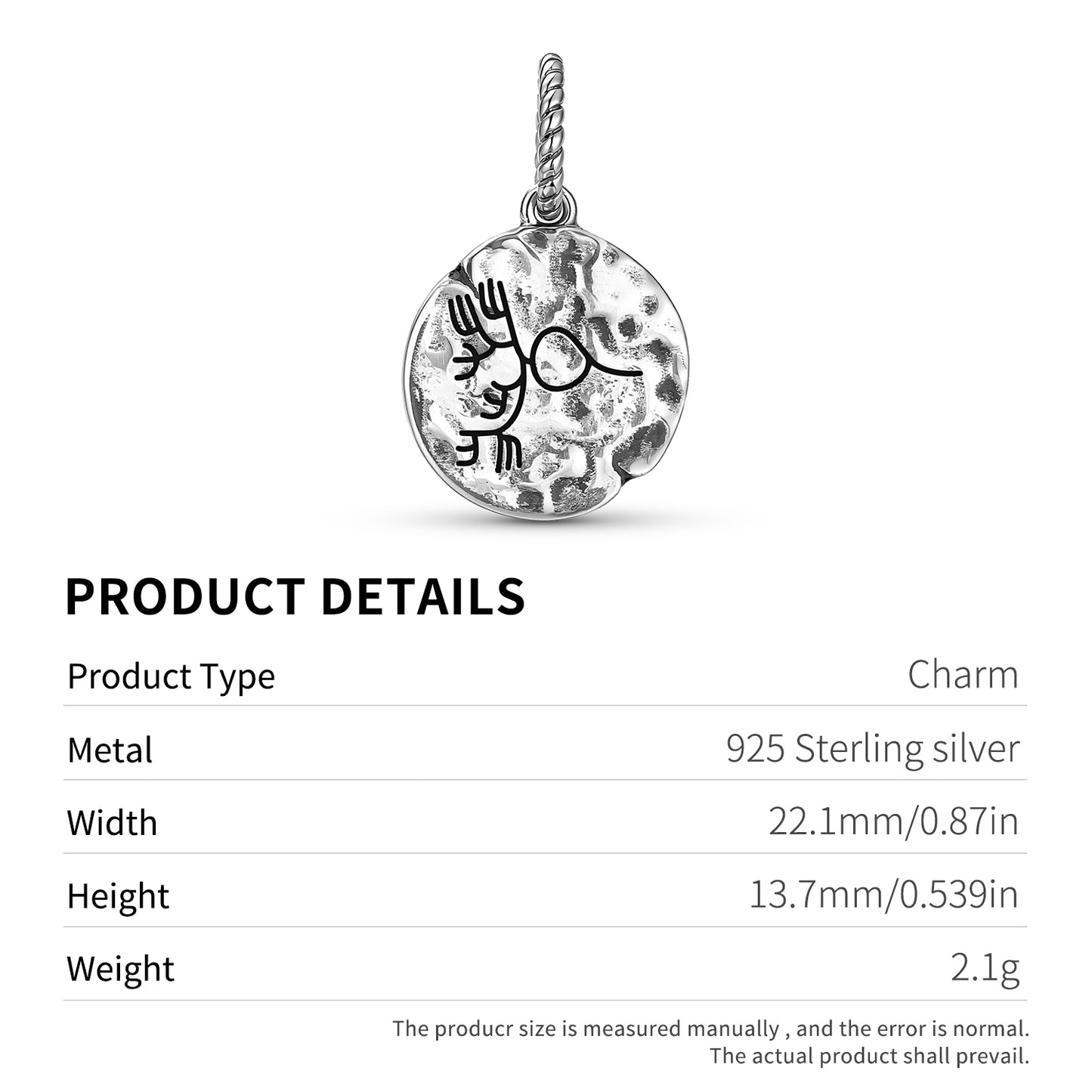 Lines Seaweed Symbol Dangle Charm – 925 Sterling Silver – view 3