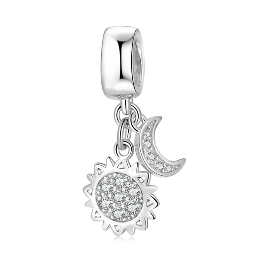 Sun & Moon Celestial Dangle Charm – 925 Sterling Silver