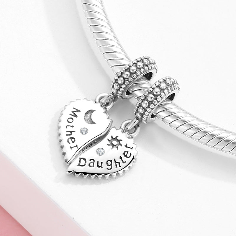 Mother-Daughter Heart Dangle Charm – 925 Sterling Silver – view 2