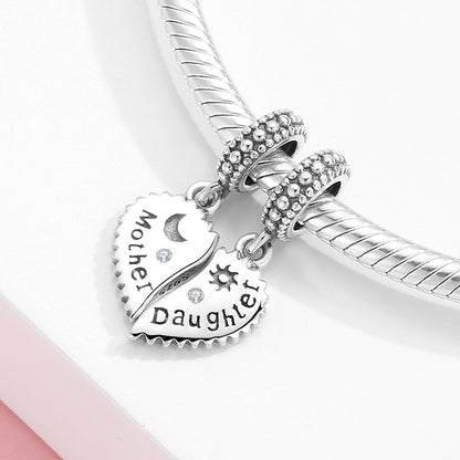 Mother-Daughter Heart Dangle Charm – 925 Sterling Silver – view 2