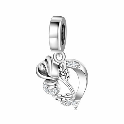 Rose Heart Sparkling Dangle Charm – 925 Sterling Silver