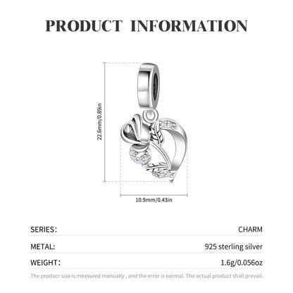 Rose Heart Sparkling Dangle Charm – 925 Sterling Silver – view 3