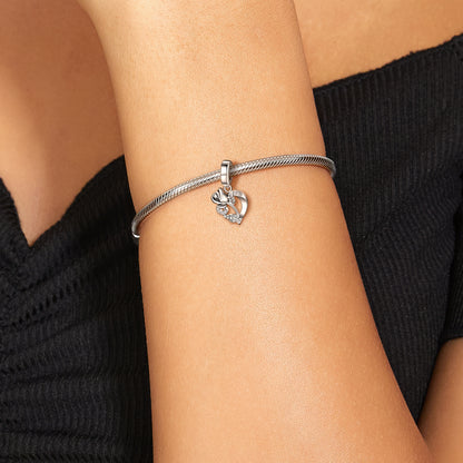 Rose Heart Sparkling Dangle Charm – 925 Sterling Silver – view 4