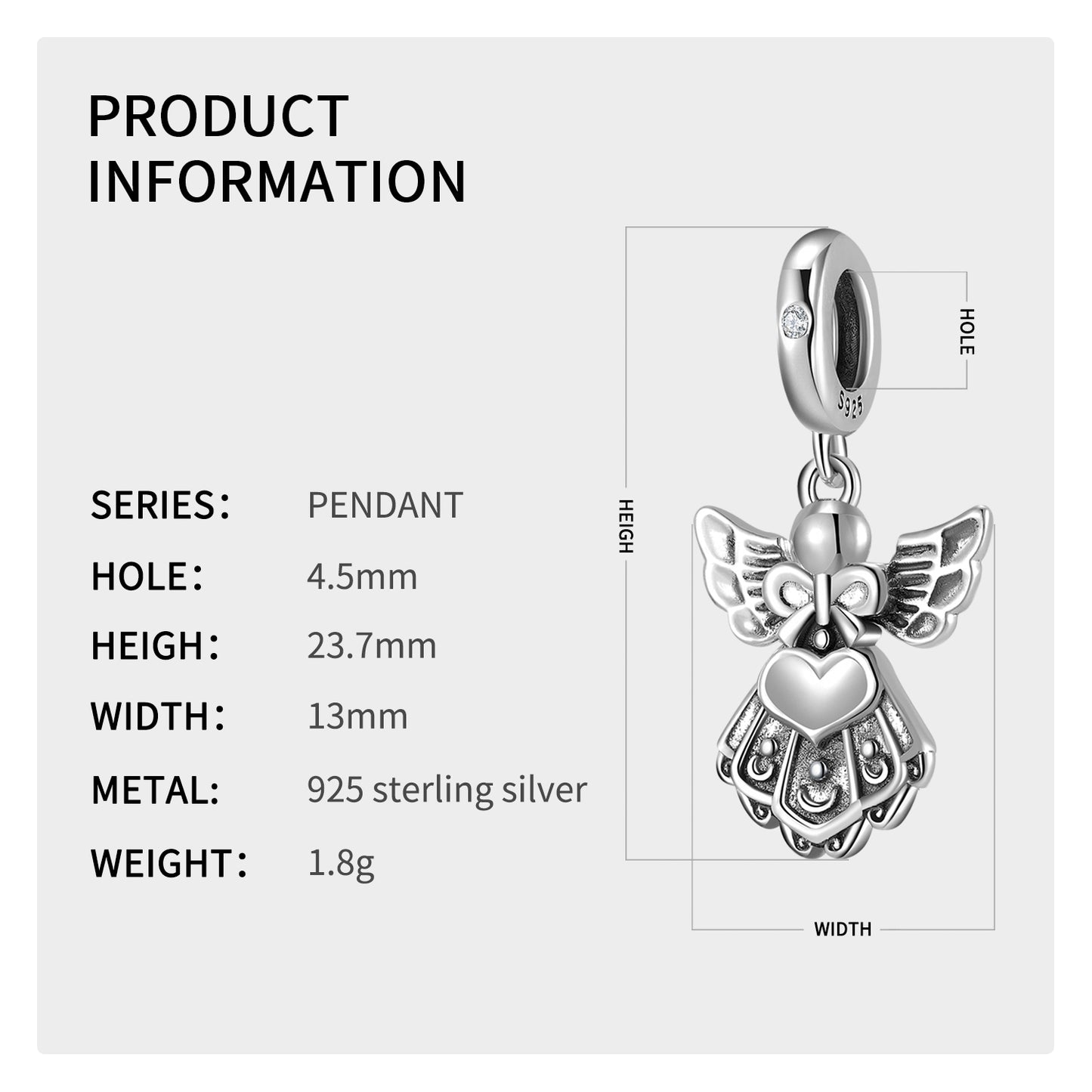 Angel Of Love Charm Pendant – S925 Sterling Silver – view 3