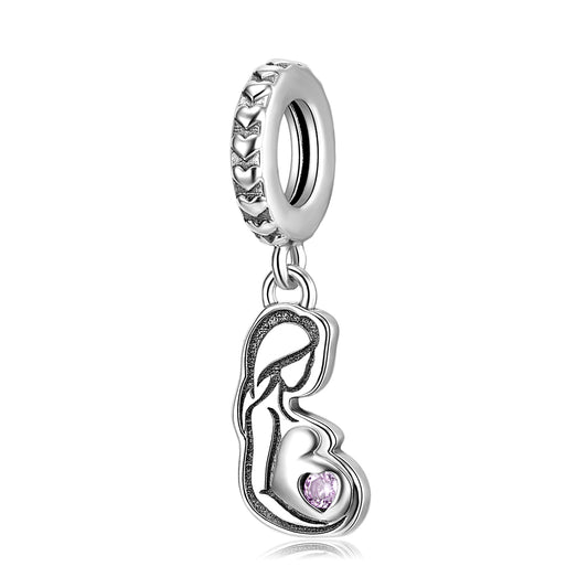 Mother's Day Heart Zircon Charm – S925 Sterling Silver