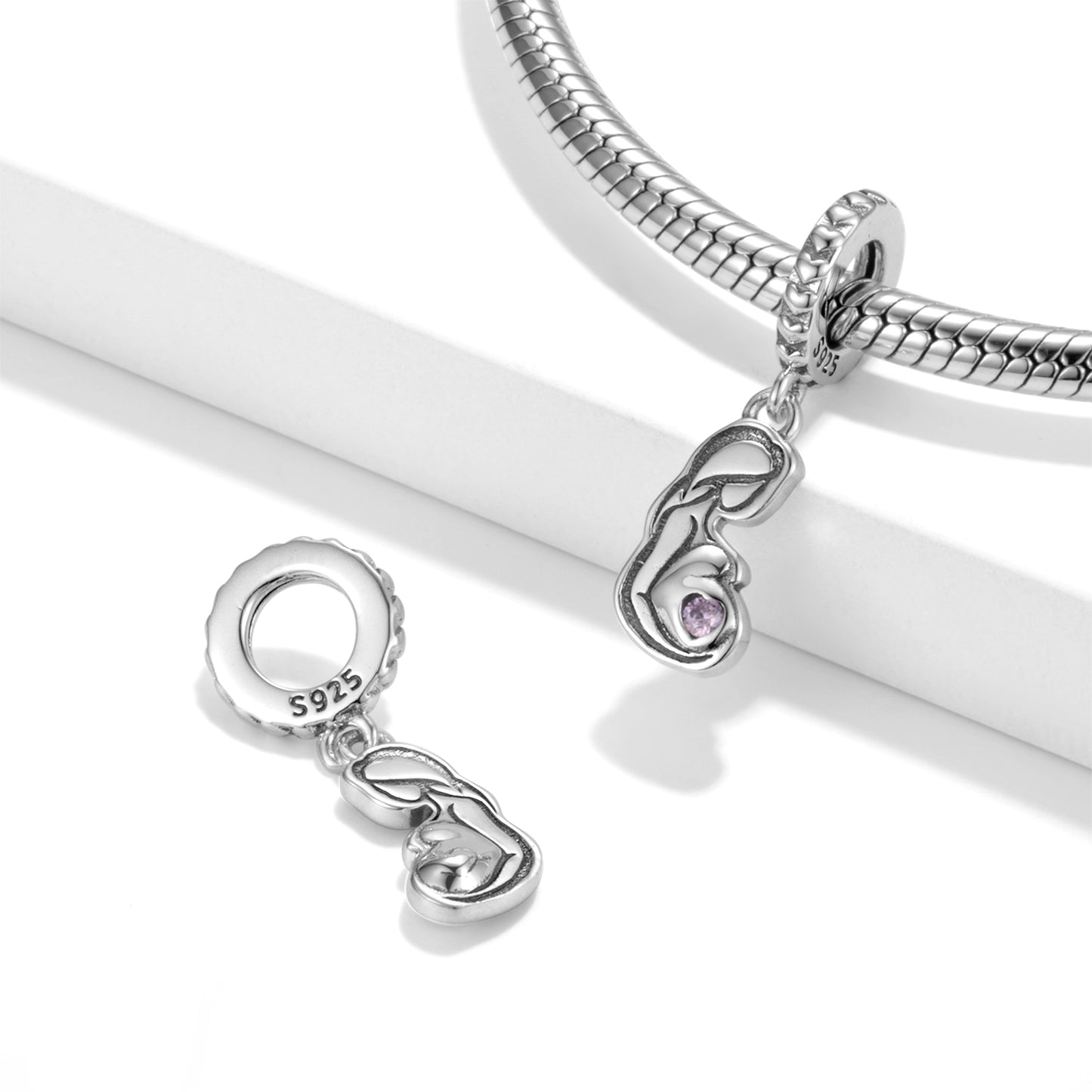 Mother's Day Heart Zircon Charm – S925 Sterling Silver – view 2