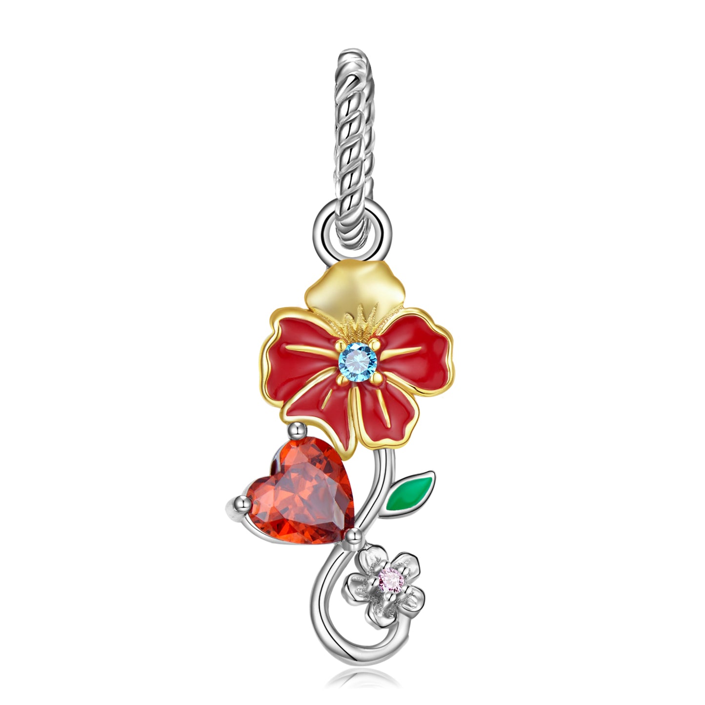 January Carnation Dangle Charm – S925 Sterling Silver