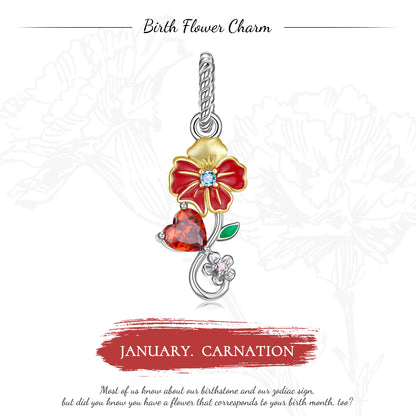 January Carnation Dangle Charm – S925 Sterling Silver – view 2