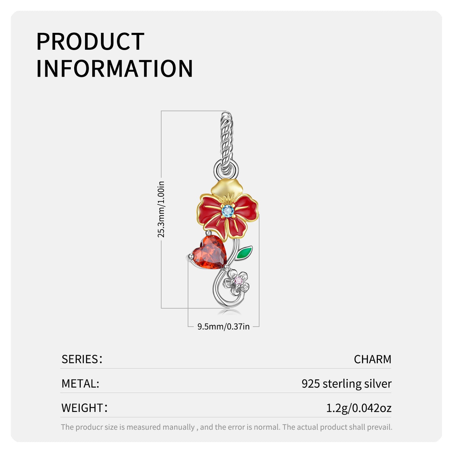 January Carnation Dangle Charm – S925 Sterling Silver – view 3