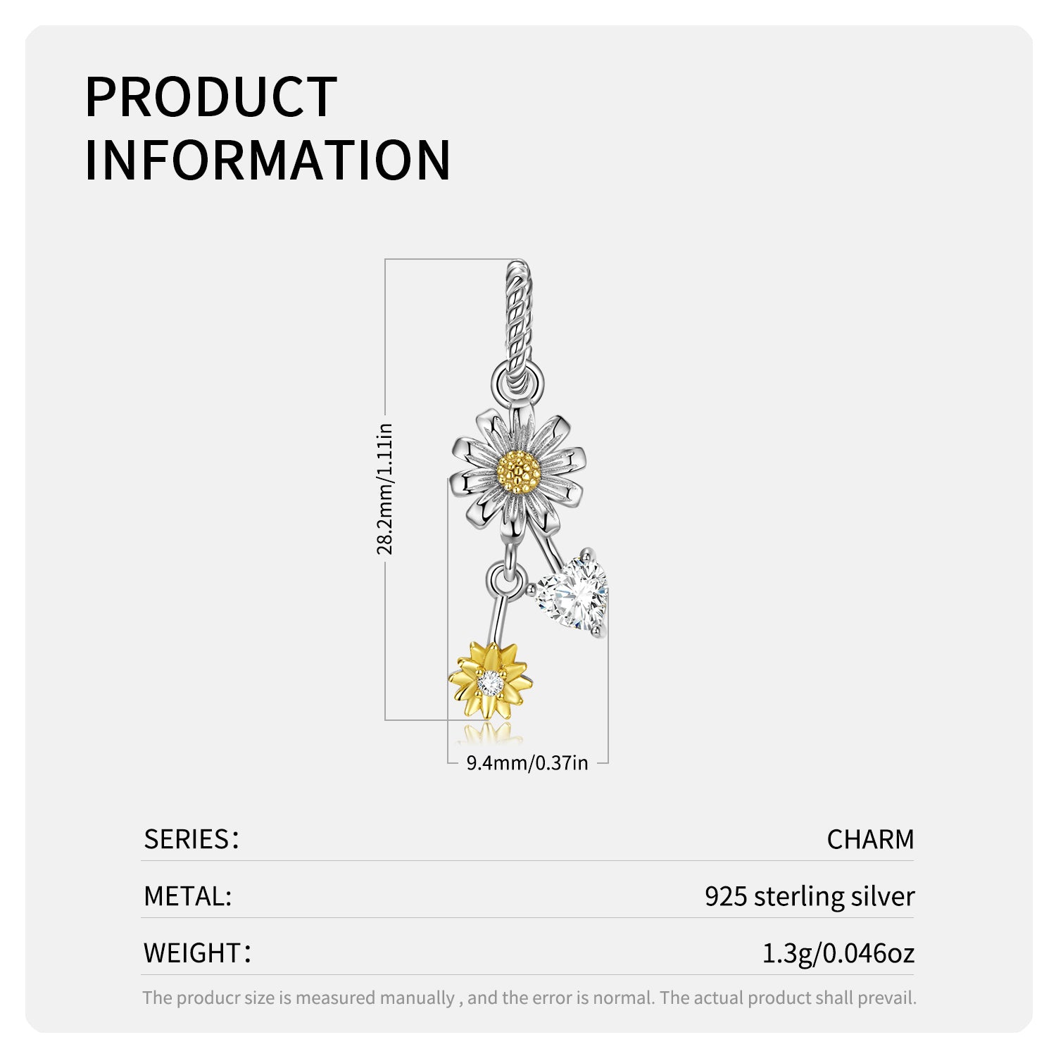 April Daisy Dangle Charm – S925 Sterling Silver – view 3