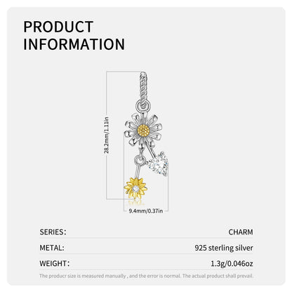 April Daisy Dangle Charm – S925 Sterling Silver – view 3