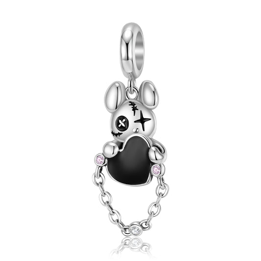 Violent Teddy Bear Punk Dangle Charm – 925 Sterling Silver