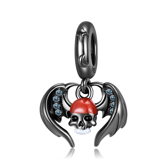 Skull Wings Gothic Dangle Charm – 925 Sterling Silver