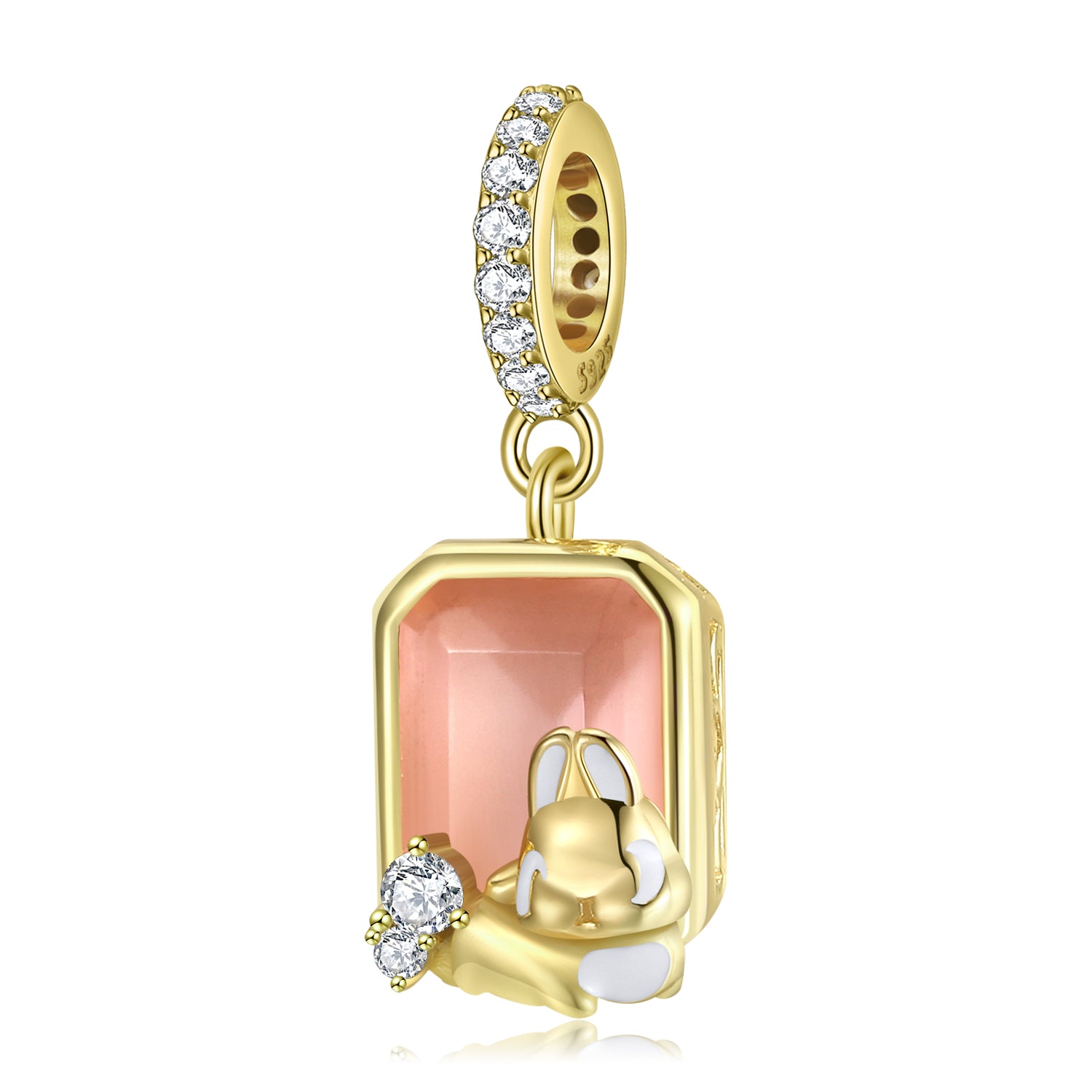 Pink Rabbit Morganite Dangle Charm – 925 Sterling Silver