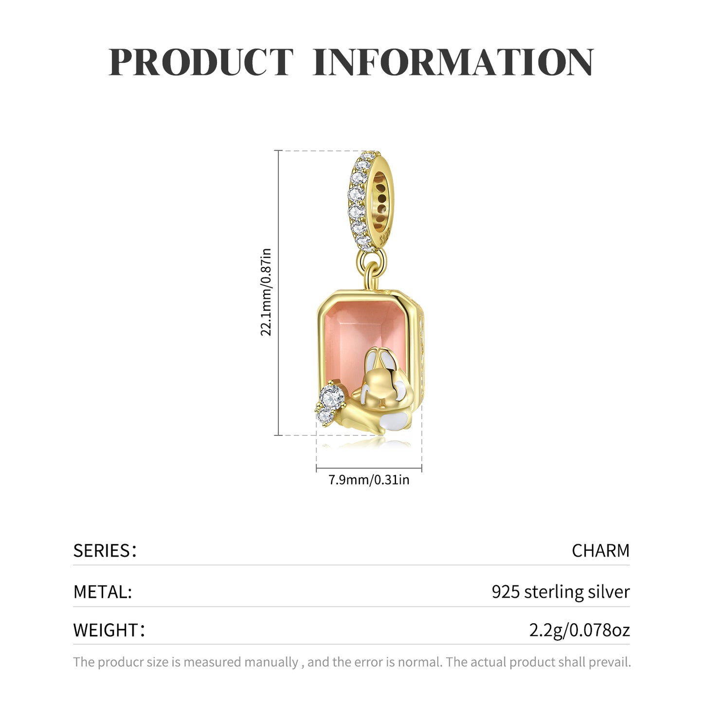 Pink Rabbit Morganite Dangle Charm – 925 Sterling Silver – view 2