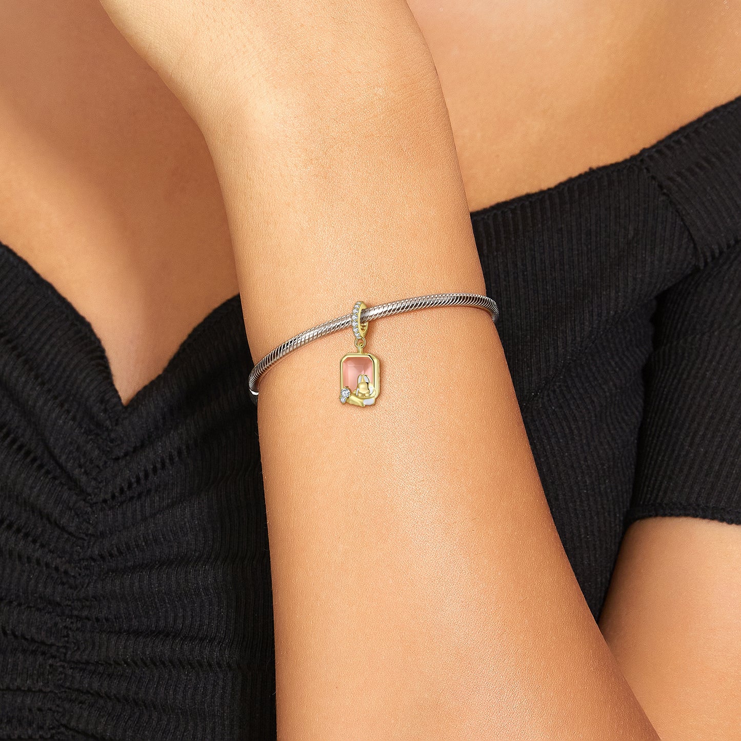 Pink Rabbit Morganite Dangle Charm – 925 Sterling Silver – view 3