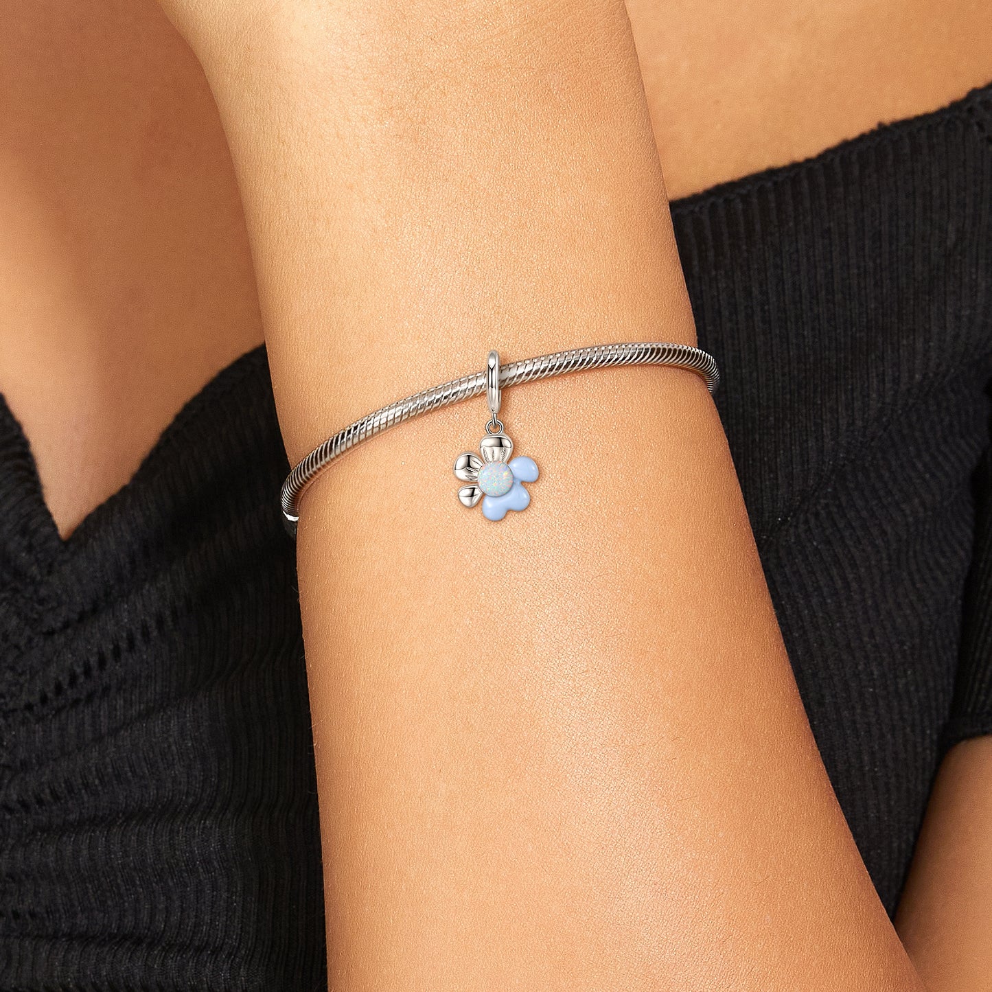 Spring Flower Dangle Charm – 925 Sterling Silver – view 3