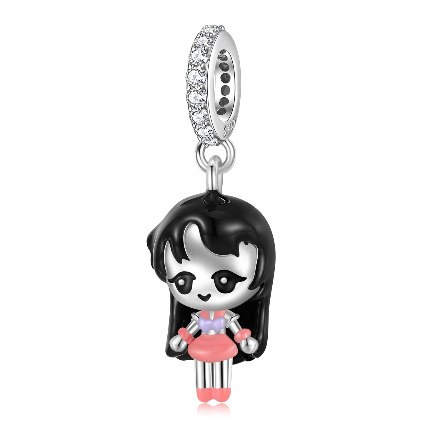 Cartoon Girl Resin Dangle Charm – 925 Sterling Silver