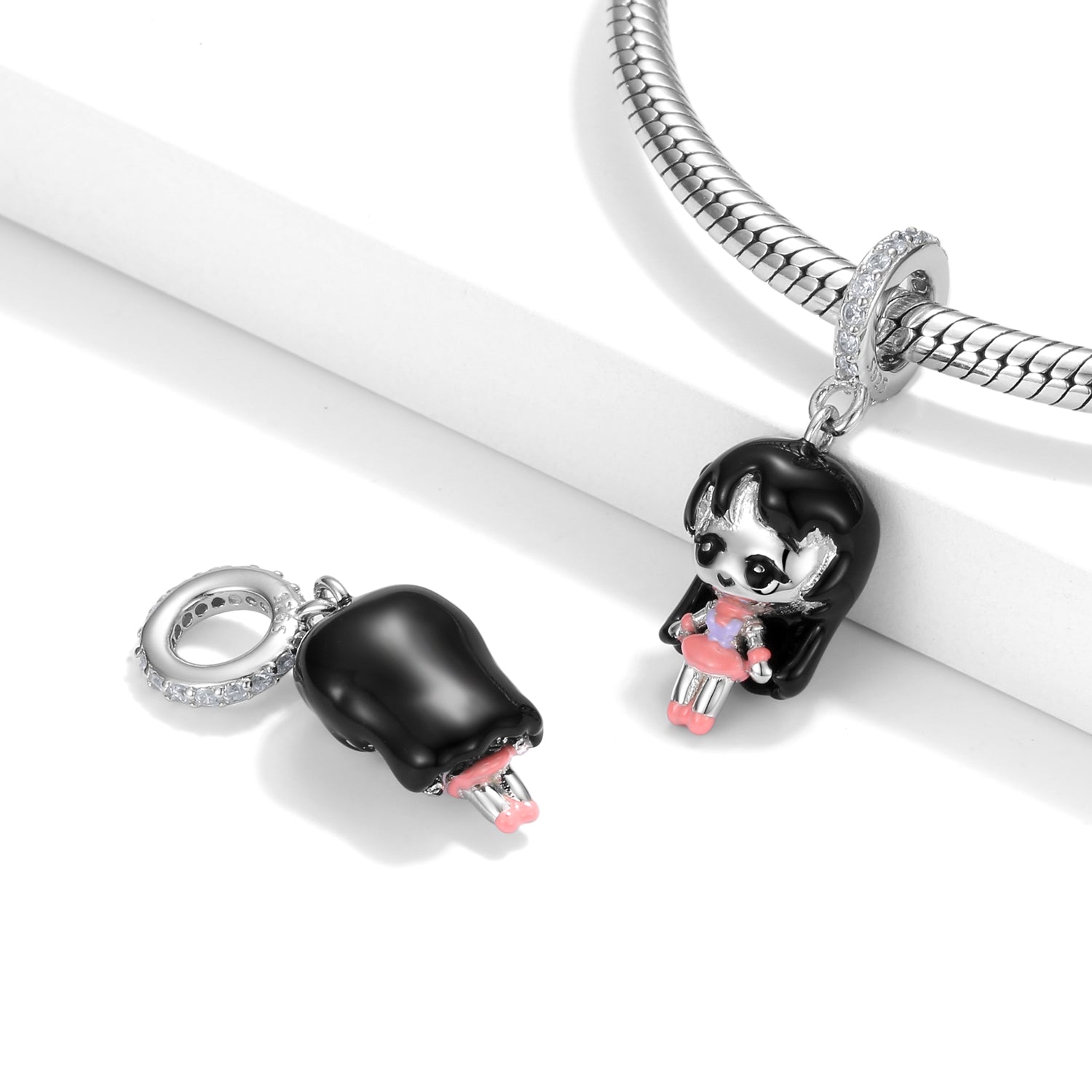 Cartoon Girl Resin Dangle Charm – 925 Sterling Silver – view 2