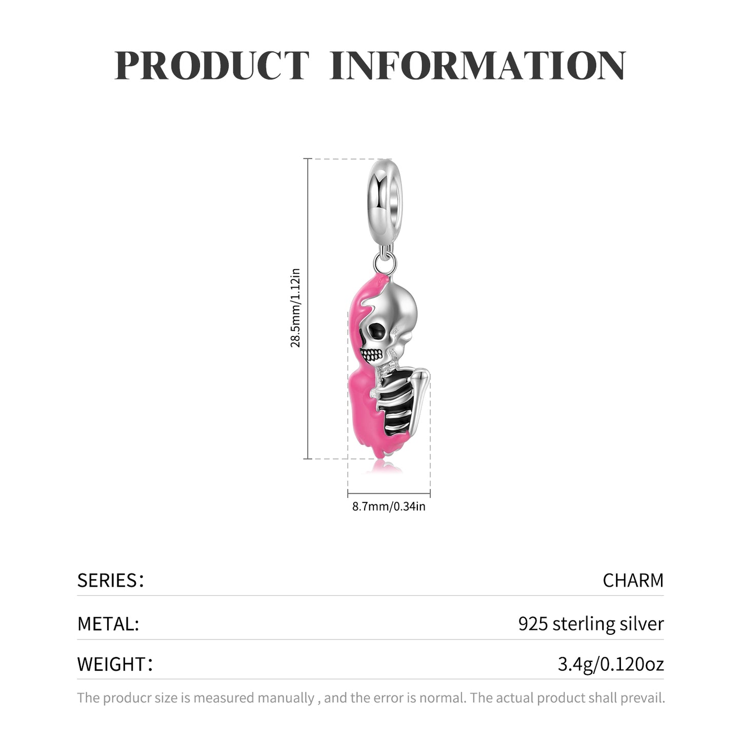 Skeleton Dangle Charm – 925 Sterling Silver – view 2