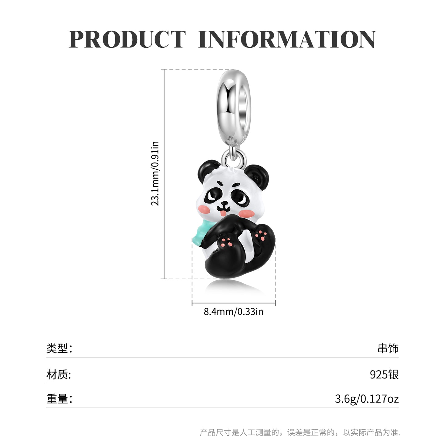 Panda Baby Dangle Charm – S925 Sterling Silver – view 3