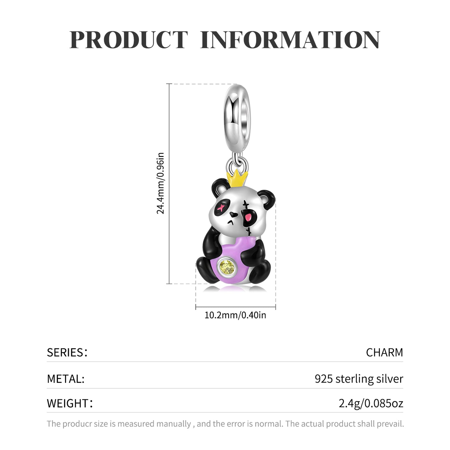 Panda Doll Dangle Charm – S925 Sterling Silver – view 2